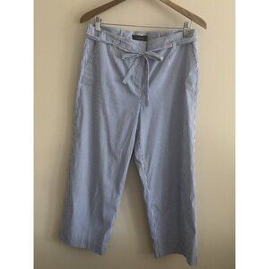 Talbots Nautical Tie Waist Straight Leg Crop Pants Blue White Stripe 8 Preppy